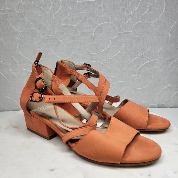 Eileen Fisher Kyra Sandals Womens 6 Nubuck Suede Square Block Heel Double Straps - Picture 4 of 16